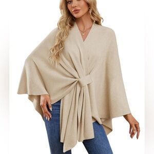 Puli Shawl Wraps Soft Open Front Poncho Sweater Beige OS NWT